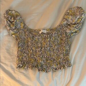 Astr The Label Floral Smocked Blouse with Puff Sleeves